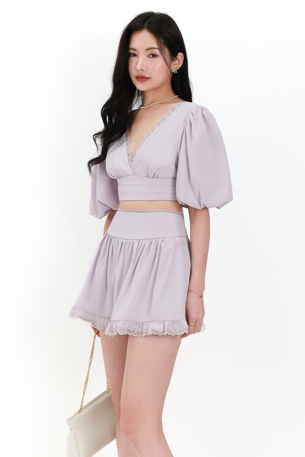 Lene Lace Trimming Co-ord Sleeve Top in Lilac