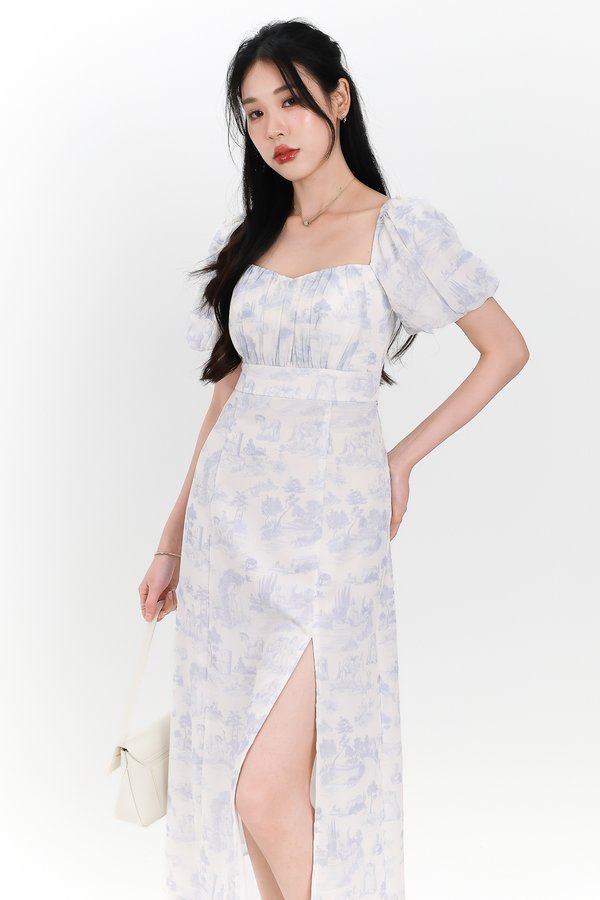 Pardynn Printed Sleeved Midaxi Dress in Blue