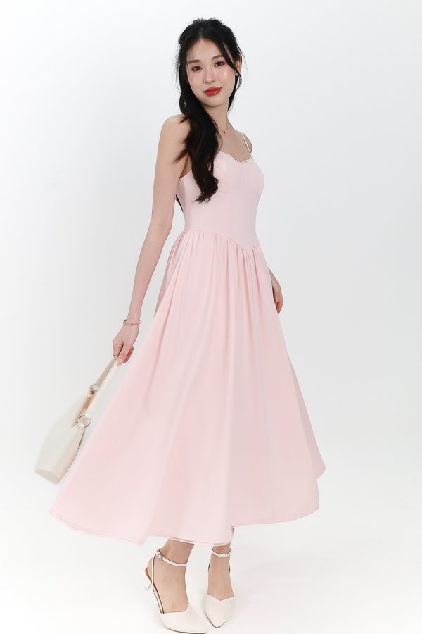 Theresa Trimmings Midaxi Dress in Pastel Pink