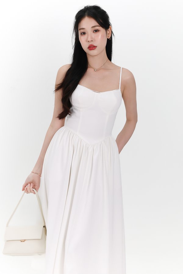 Theresa Trimmings Midaxi Dress in White