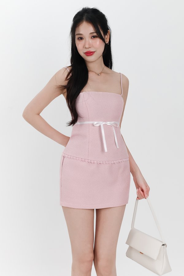 Tiari Tweed Co-ord Top in Light Pink