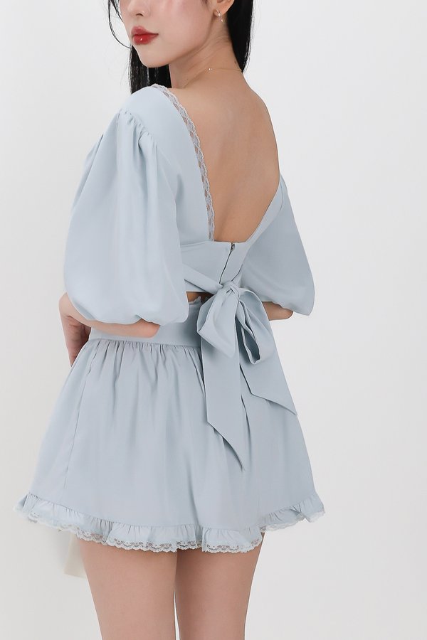 Lene Lace Trimming Co-ord Sleeve Top in Ice Blue