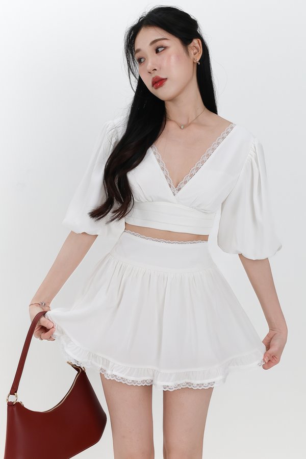 Lene Lace Trimming Co-ord Set in White