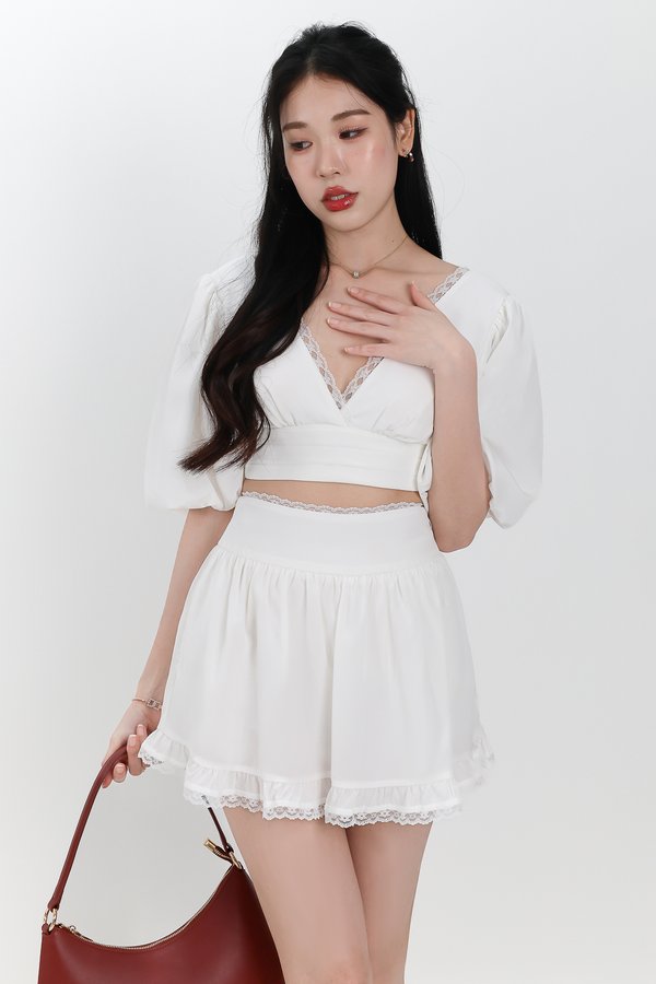 Lene Lace Trimming Co-ord Sleeve Top in White