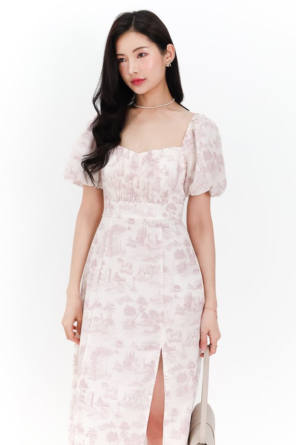 Pardynn Printed Sleeved Midaxi Dress in Mauve Lilac