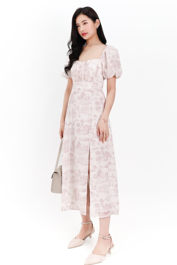 Pardynn Printed Sleeved Midaxi Dress in Mauve Lilac