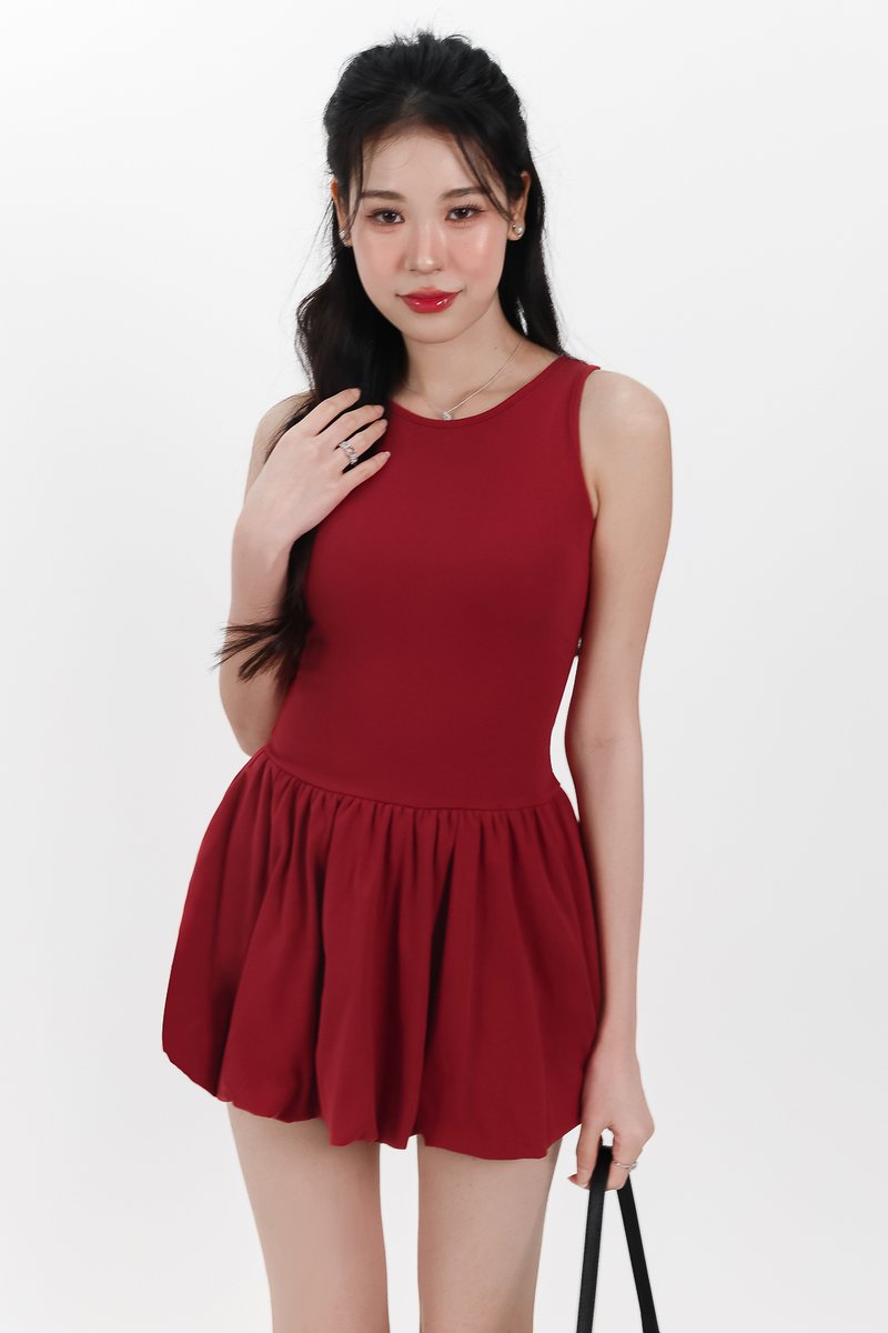 Berla Bubble Tank Romper Dress V1 in Muted Red Berla Bubble Tank Romper Dress V1 in Muted Red