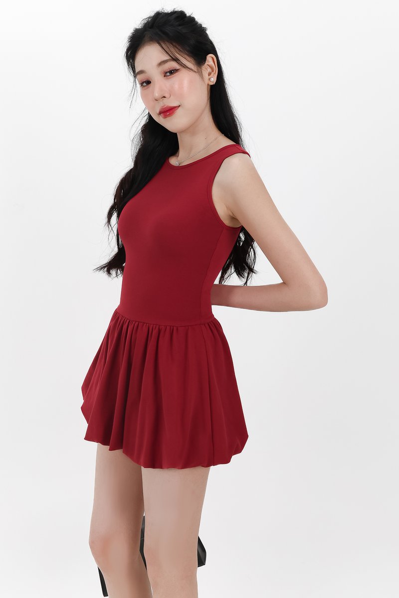 Berla Bubble Tank Romper Dress V1 in Muted Red Berla Bubble Tank Romper Dress V1 in Muted Red