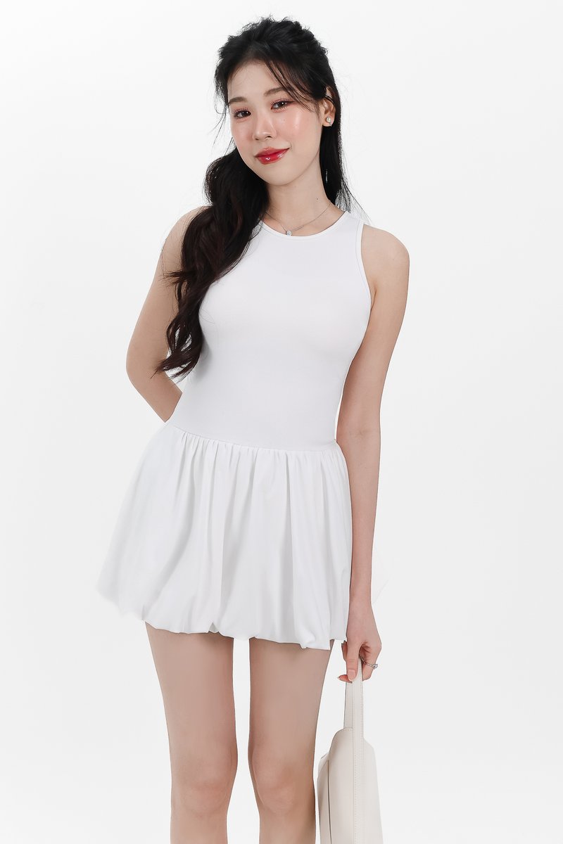 Berla Bubble Tank Romper Dress V1 in White