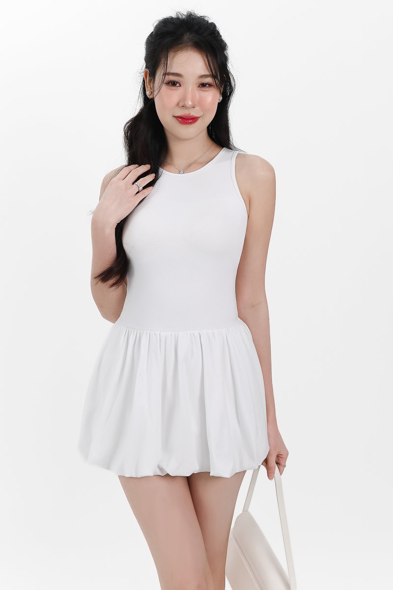 Berla Bubble Tank Romper Dress V1 in White