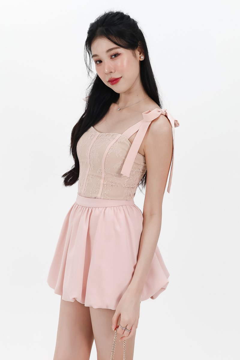 Larel Lace Tie Top in Pastel Pink x Nude