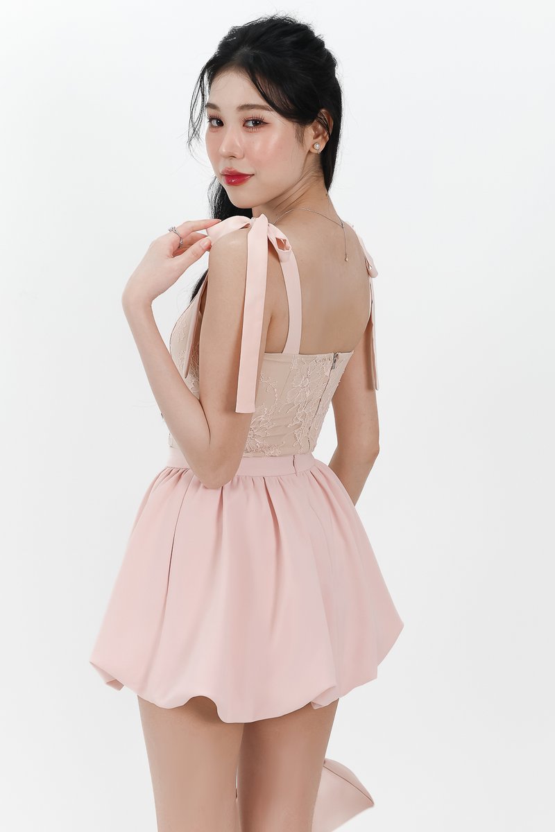 Larel Lace Tie Top in Pastel Pink x Nude