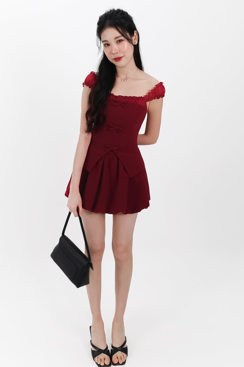 Cindi Co-ord Bubble Skorts V1 in Dark Red