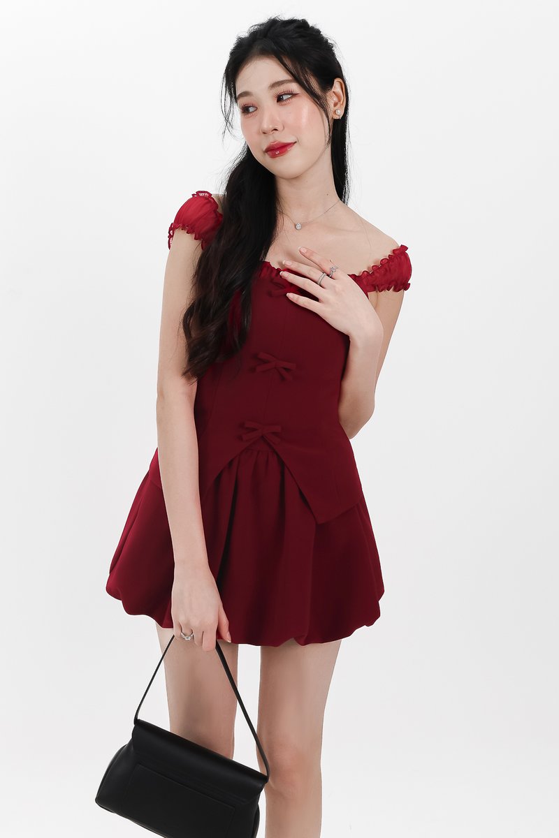 Cindi Co-ord Bubble Skorts V1 in Dark Red