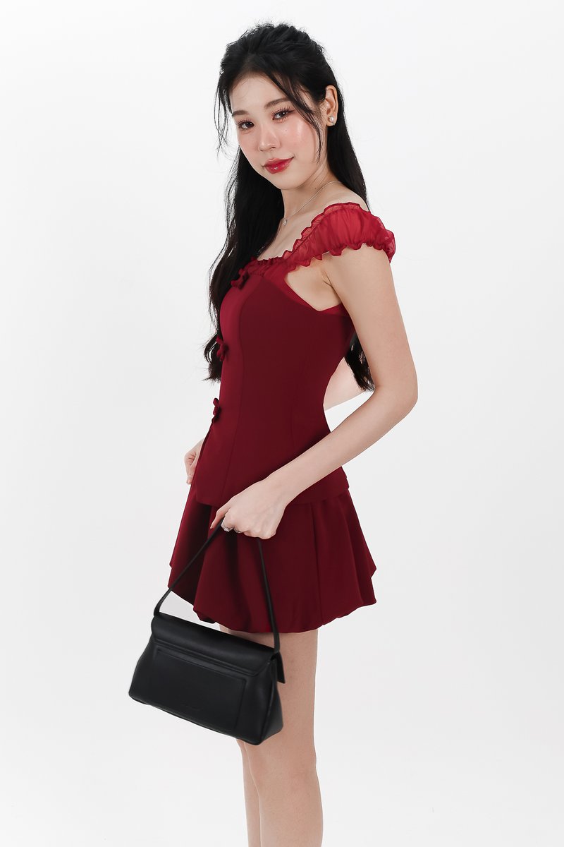 Cindi Co-ord Bubble Skorts V1 in Dark Red