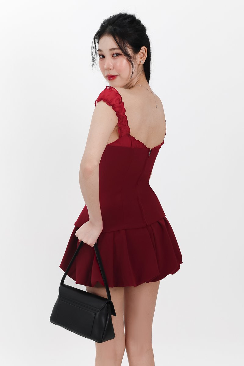 Cindi Co-ord Bubble Skorts V1 in Dark Red