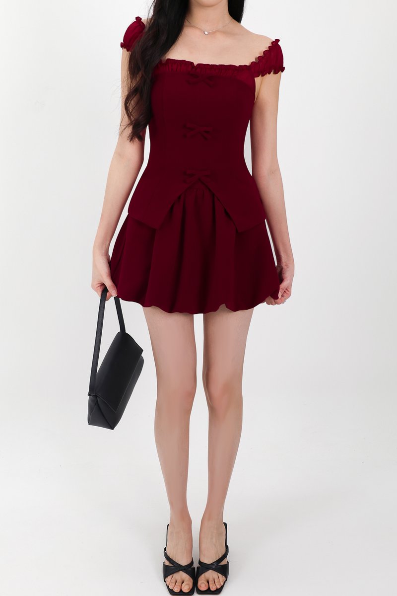 Cindi Co-ord Bubble Skorts V1 in Dark Red