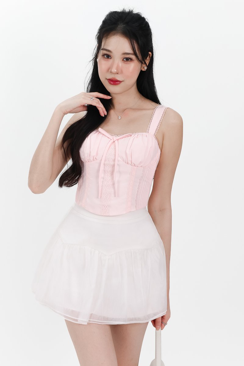 Lyladyn Lace Trimming Top in Pastel Pink Lyladyn Lace Trimming Top in Pastel Pink