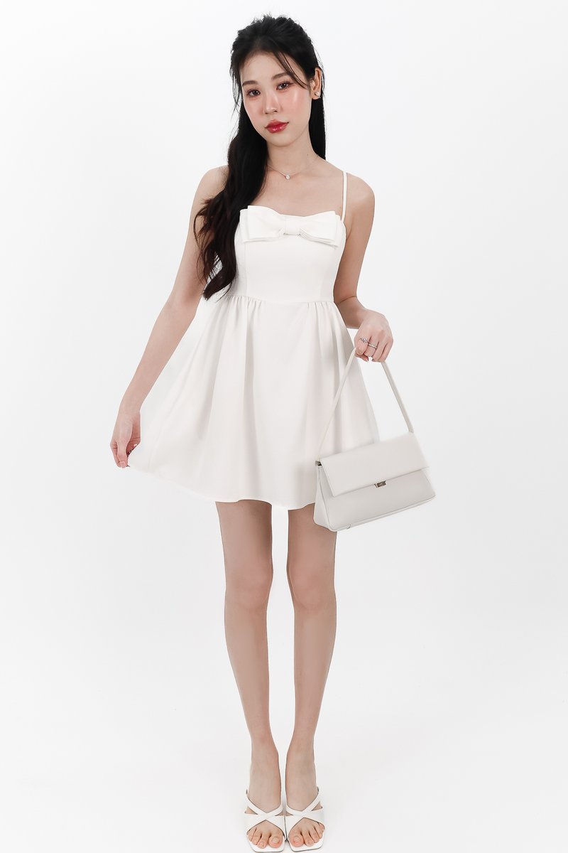 Reiya Ribbon Romper Dress in White