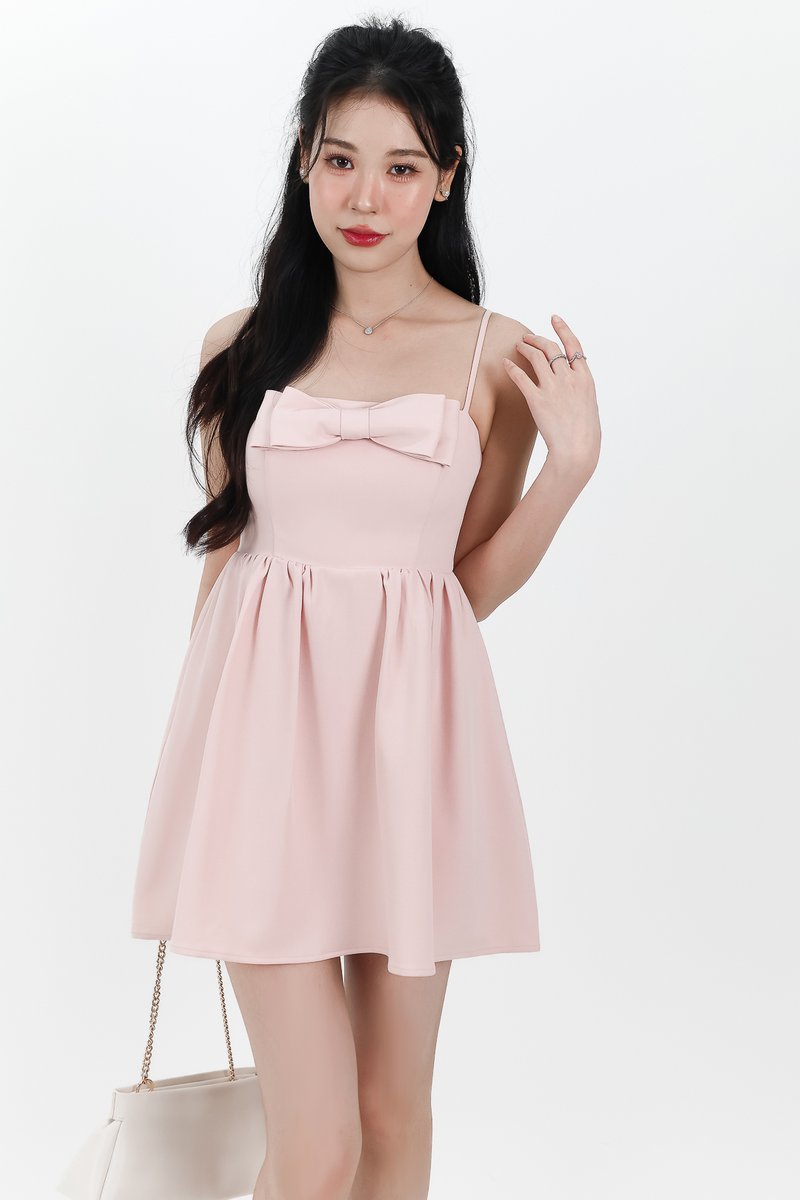 Reiya Ribbon Romper Dress in Pastel Pink