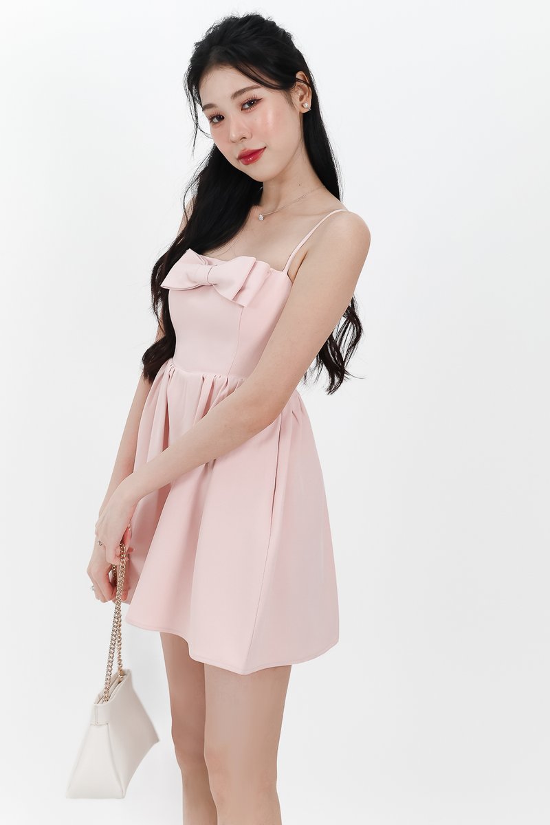 Reiya Ribbon Romper Dress in Pastel Pink
