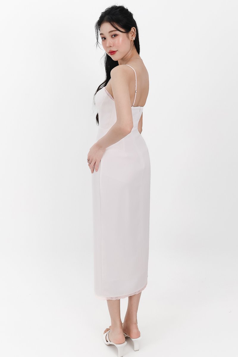 Lilian Lace Trimming Midaxi Dress in White