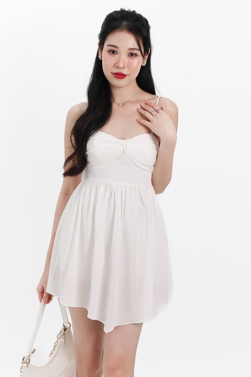 Tennia Twist Knot Romper Dress in White Tennia Twist Knot Romper Dress in White