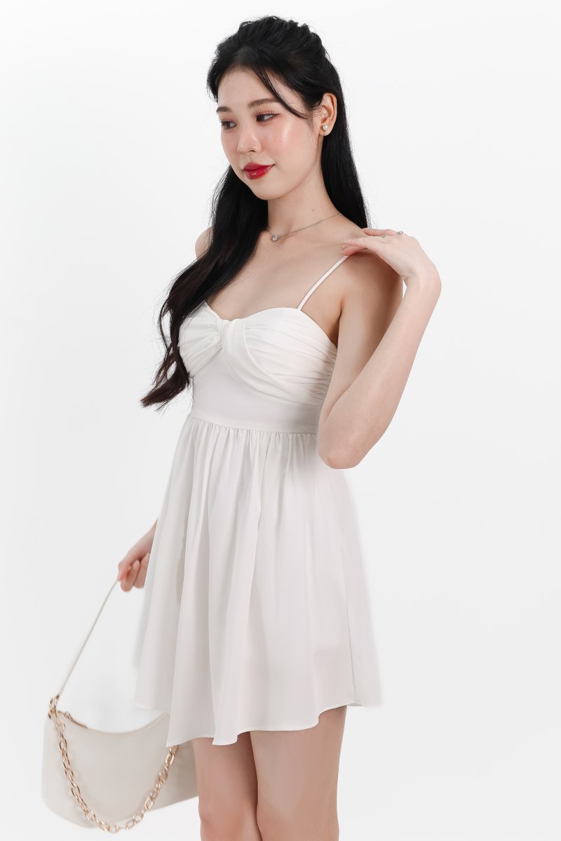 Tennia Twist Knot Romper Dress in White Tennia Twist Knot Romper Dress in White