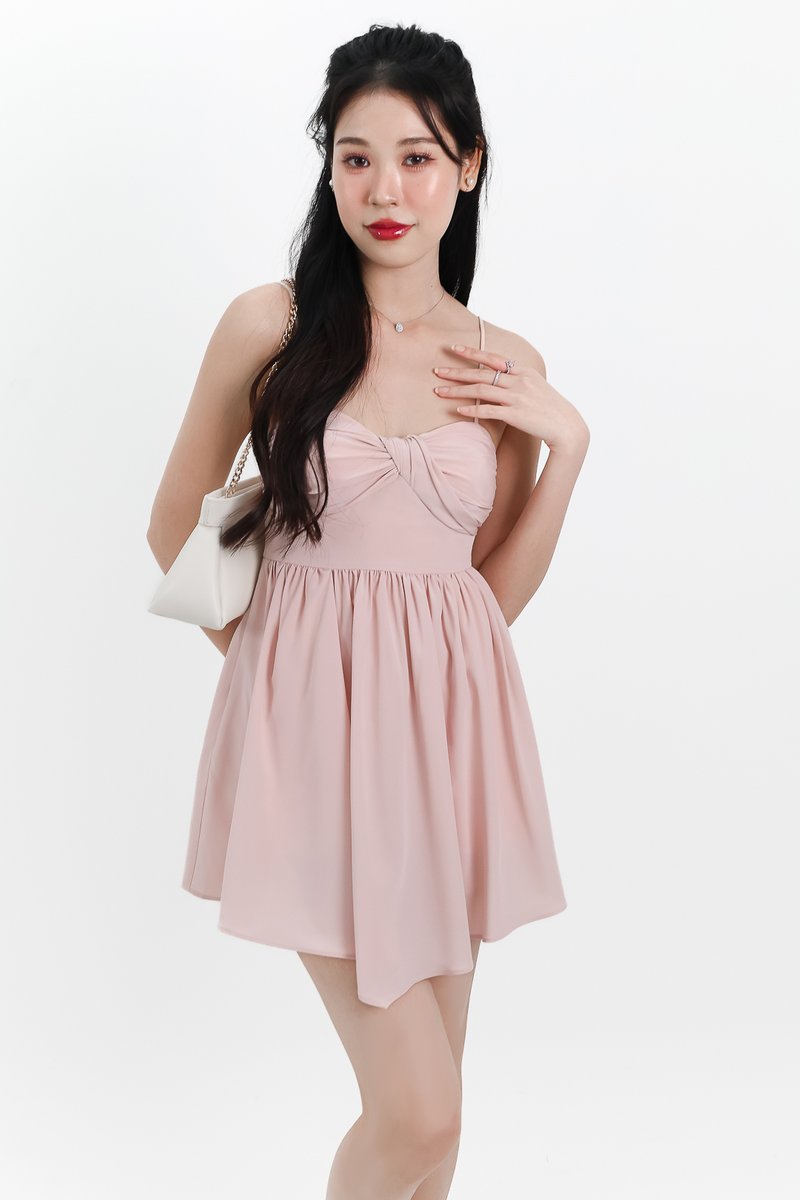 Tennia Twist Knot Romper Dress in Light Pink Tennia Twist Knot Romper Dress in Light Pink