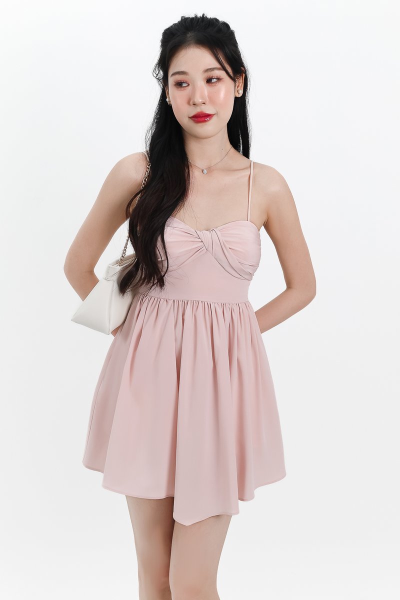 Tennia Twist Knot Romper Dress in Light Pink Tennia Twist Knot Romper Dress in Light Pink
