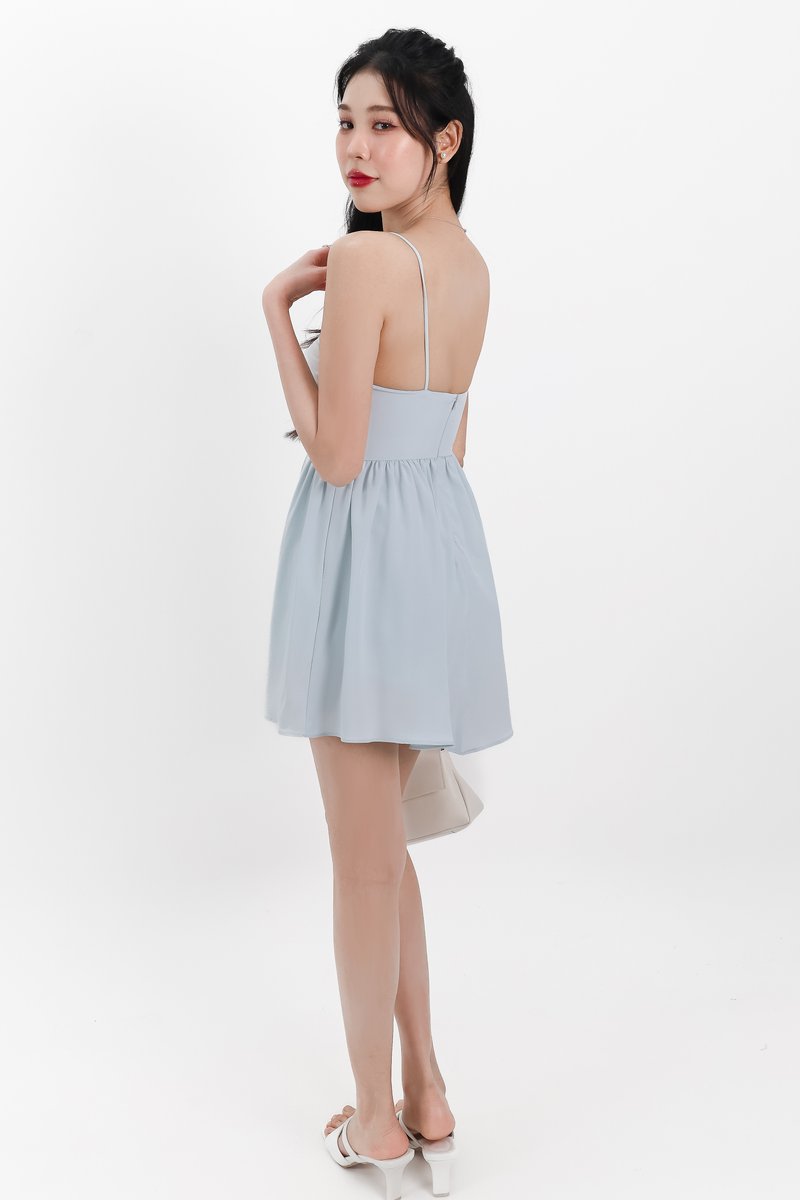 Tennia Twist Knot Romper Dress in Ice Blue
