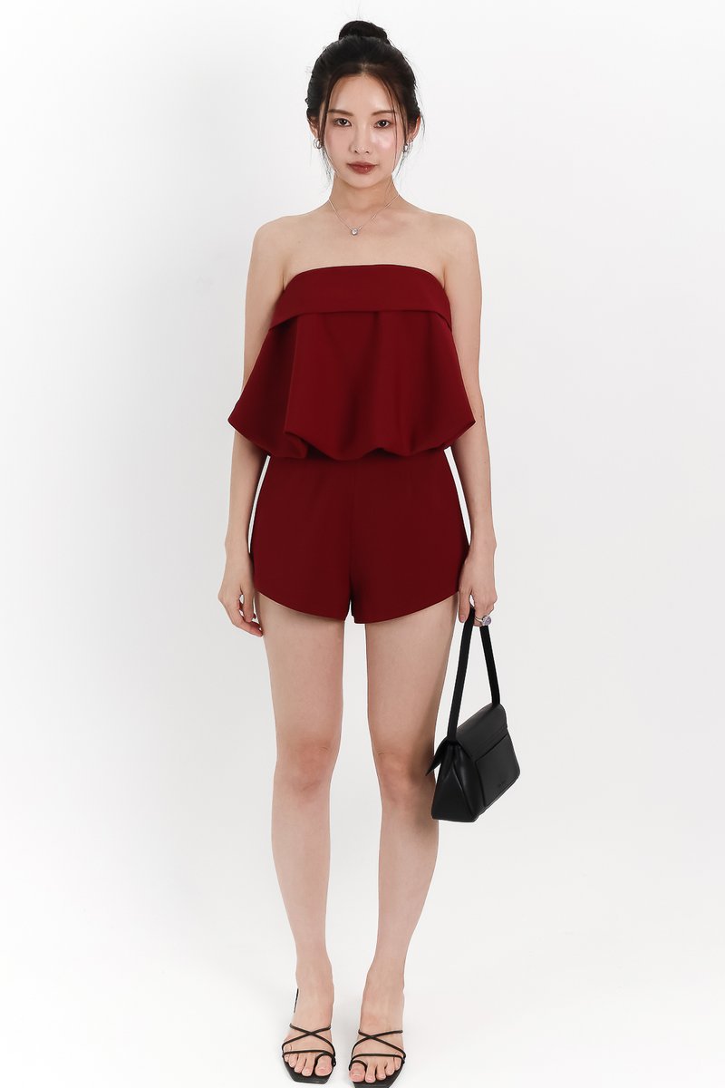 Bettie Bubble Tube Top in Dark Red