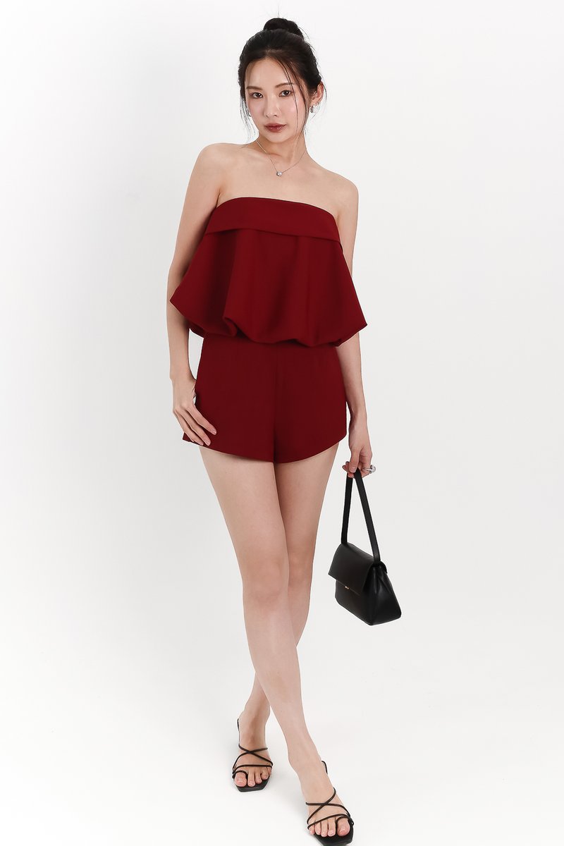 Bettie Bubble Tube Top in Dark Red