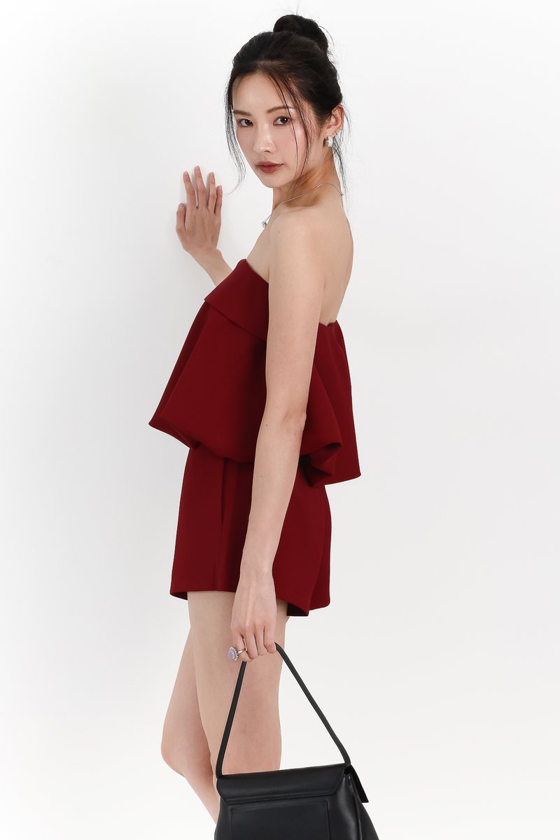 Bettie Bubble Tube Top in Dark Red