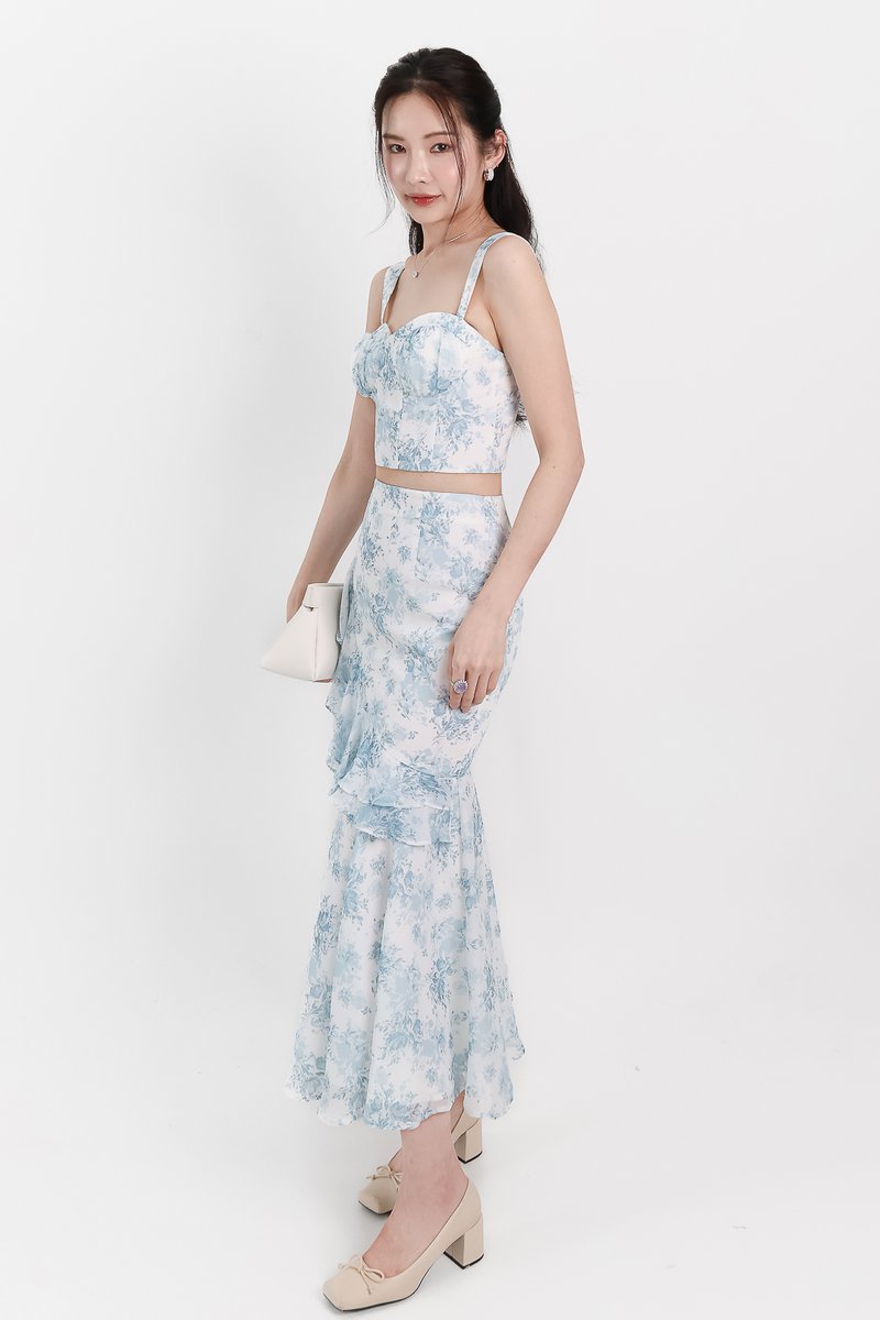 Fauna Floral Printed Co-ord Set in Blue Florals ( Petite Length )