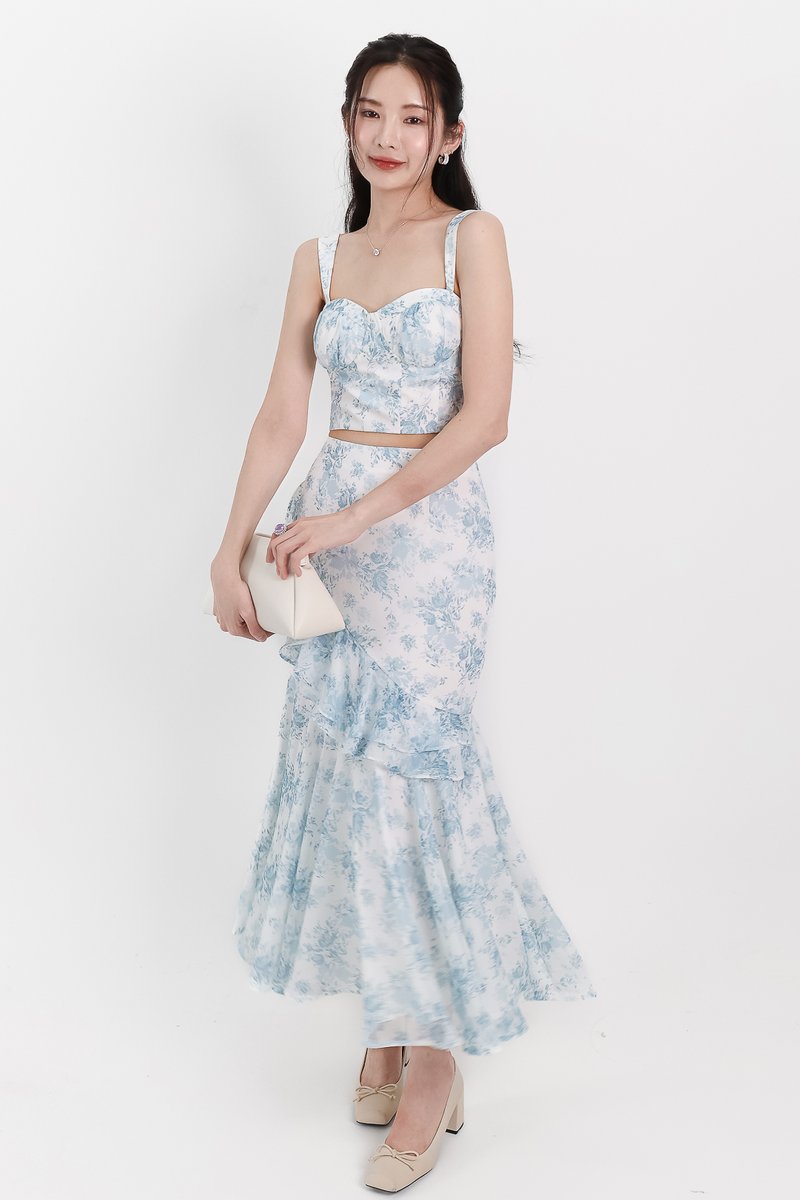 Fauna Floral Printed Co-ord Top in Blue Florals
