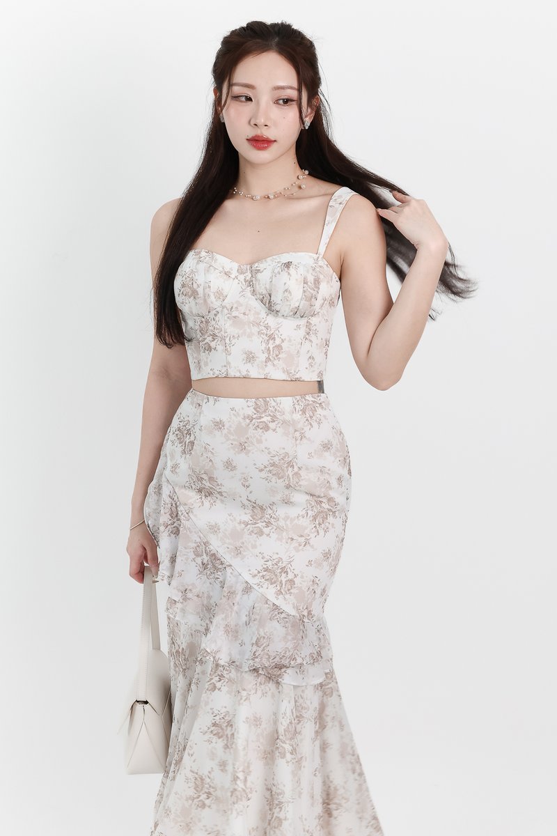 Fauna Floral Printed Co-ord Top in Greige Florals