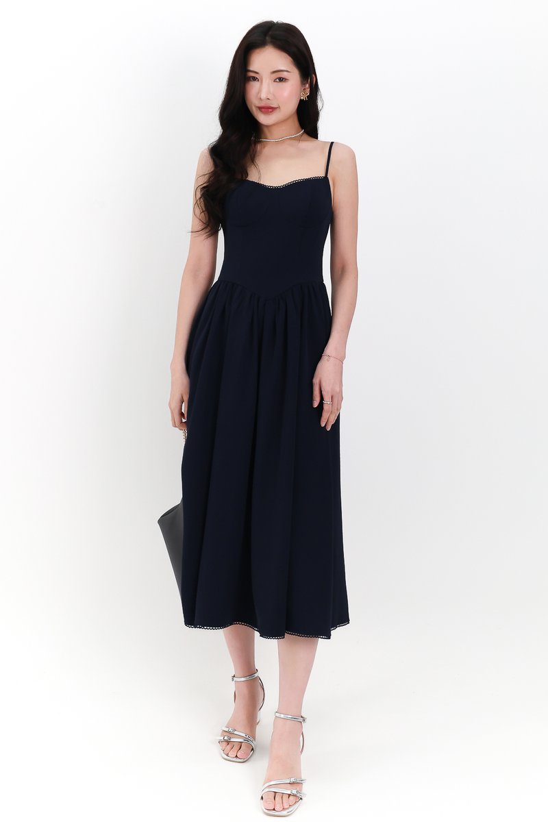 Theresa Trimmings Midaxi Dress in Midnight