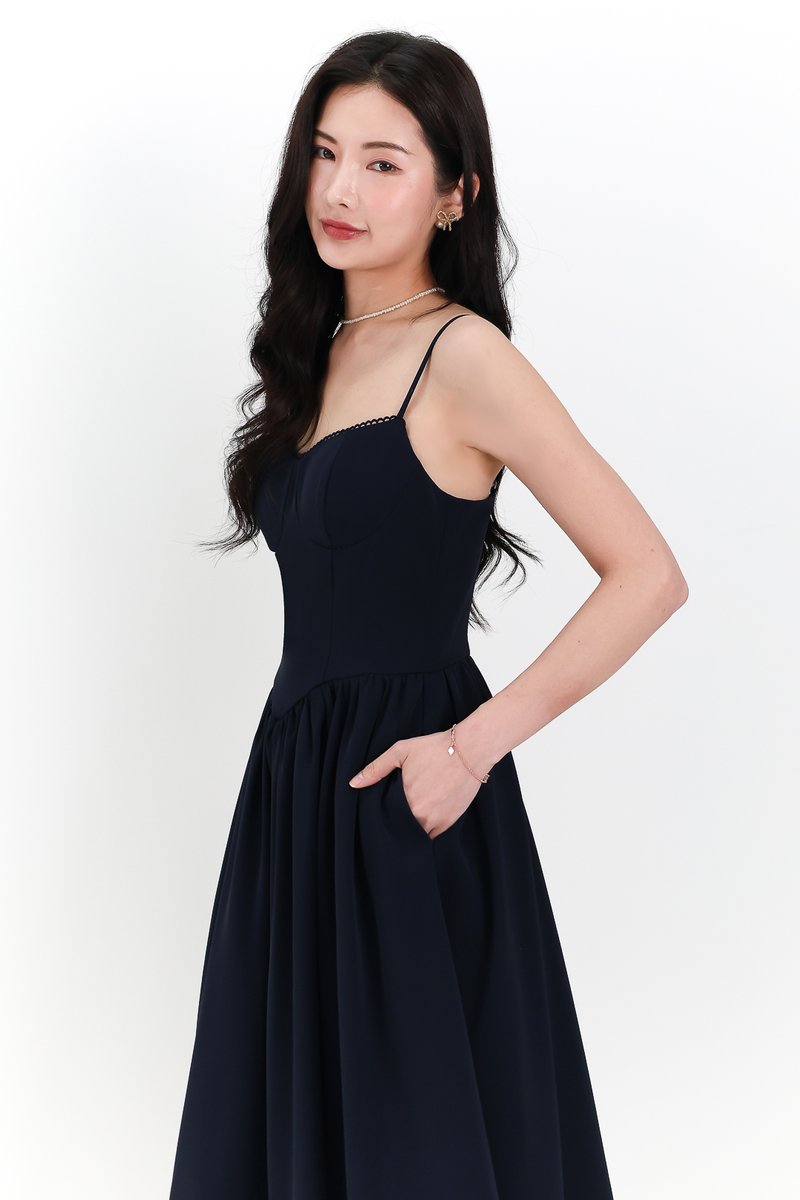 Theresa Trimmings Midaxi Dress in Midnight