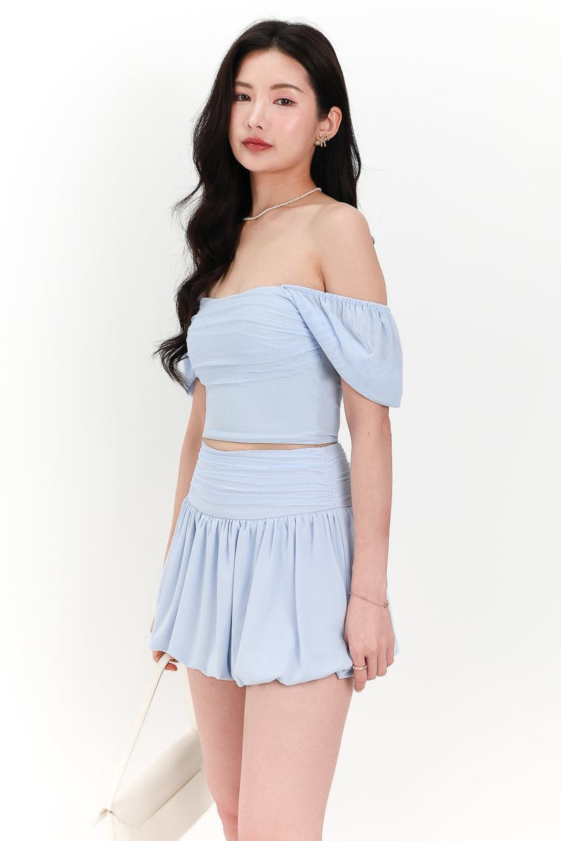 Marcey Mesh Co-ord Bubble Skorts in Light Blue