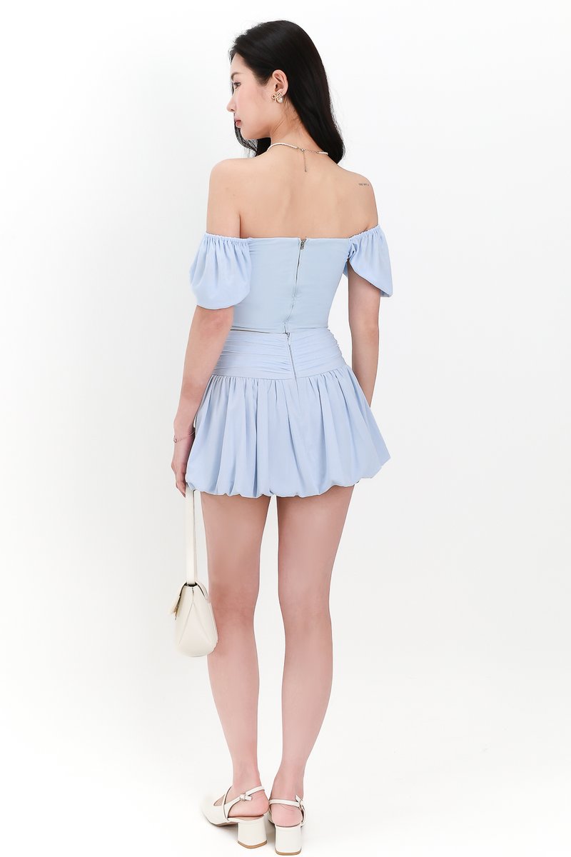 Marcey Mesh Co-ord Bubble Skorts in Light Blue