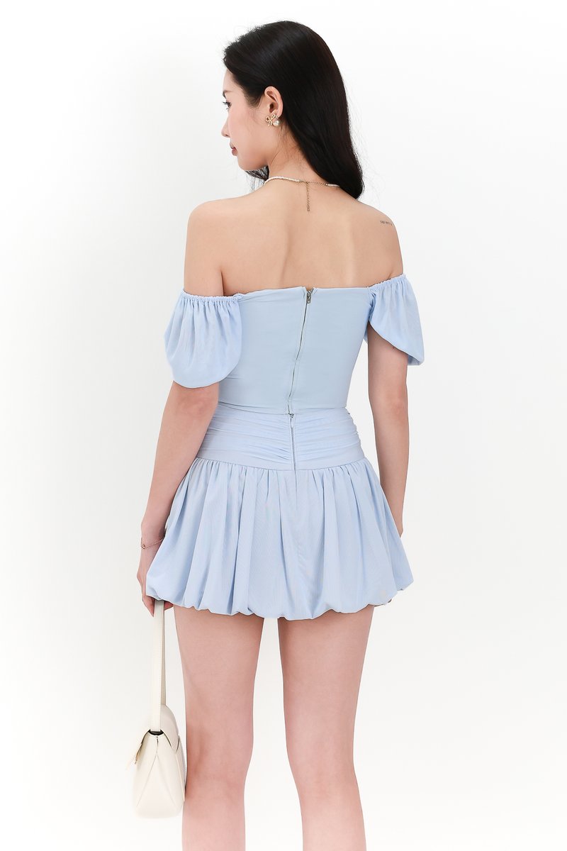 Marcey Mesh Co-ord Sleeved Top in Light Blue