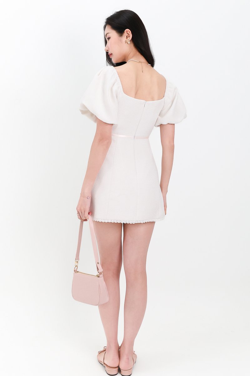 DEFECT | Tia Tweed Sleeved Romper Dress in White in L