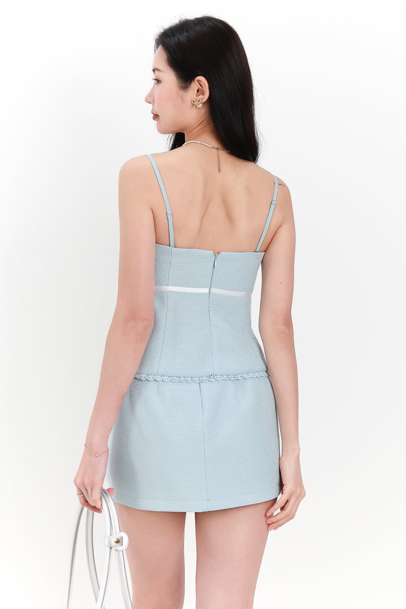 Tiari Tweed Co-ord Top in Tiffany Blue