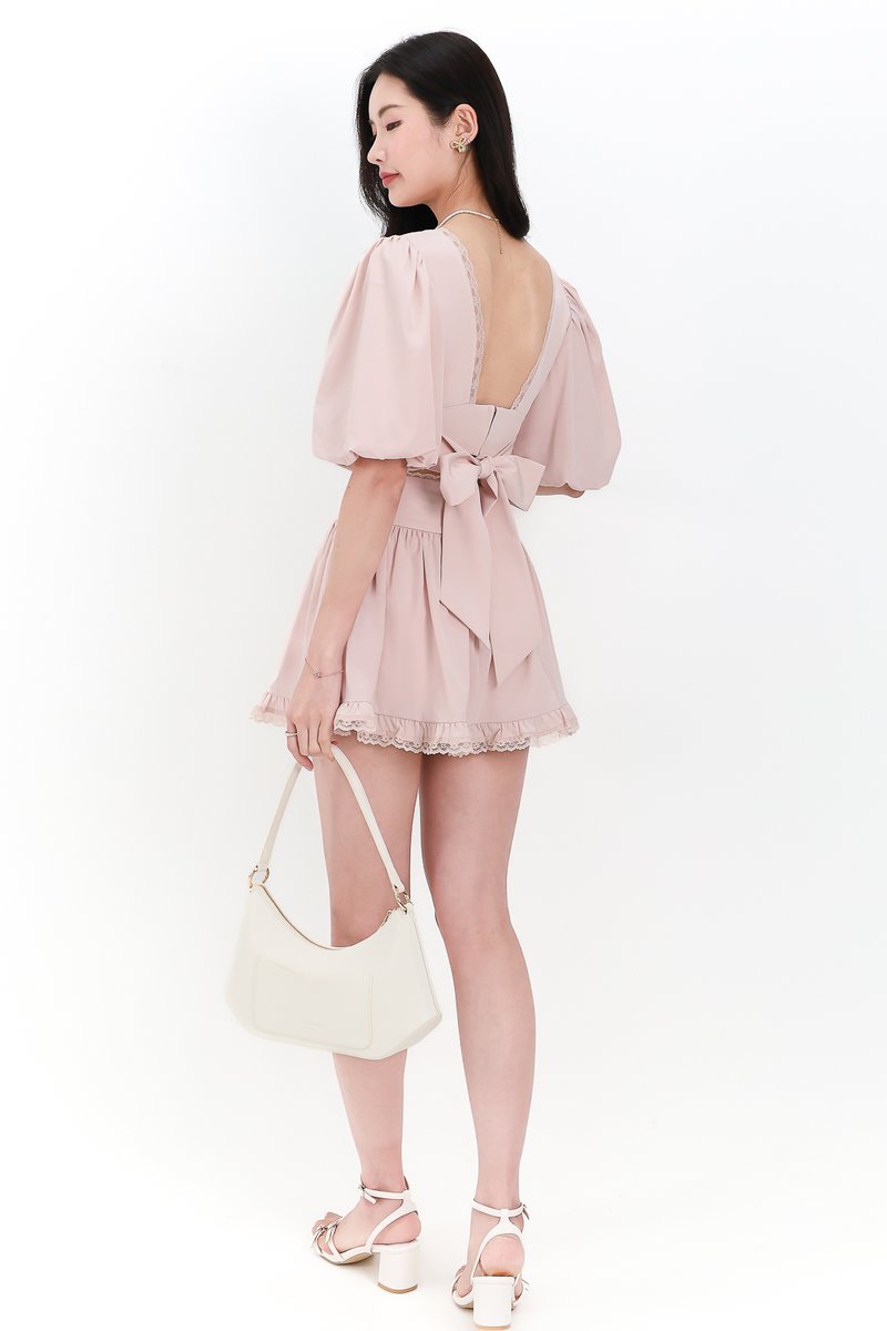 Lene Lace Trimming Co-ord Sleeve Top in Pastel Pink