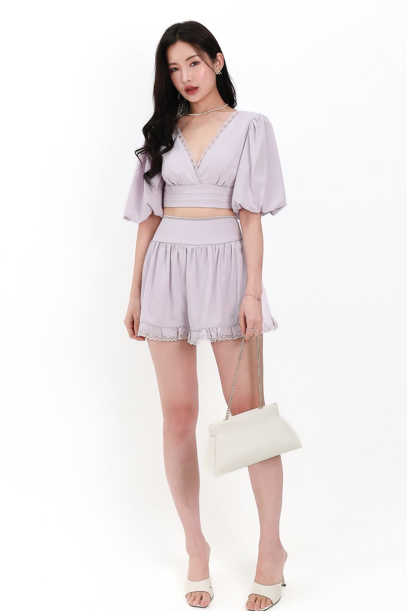 Lene Lace Trimming Co-ord Sleeve Top in Lilac Lene Lace Trimming Co-ord Sleeve Top in Lilac