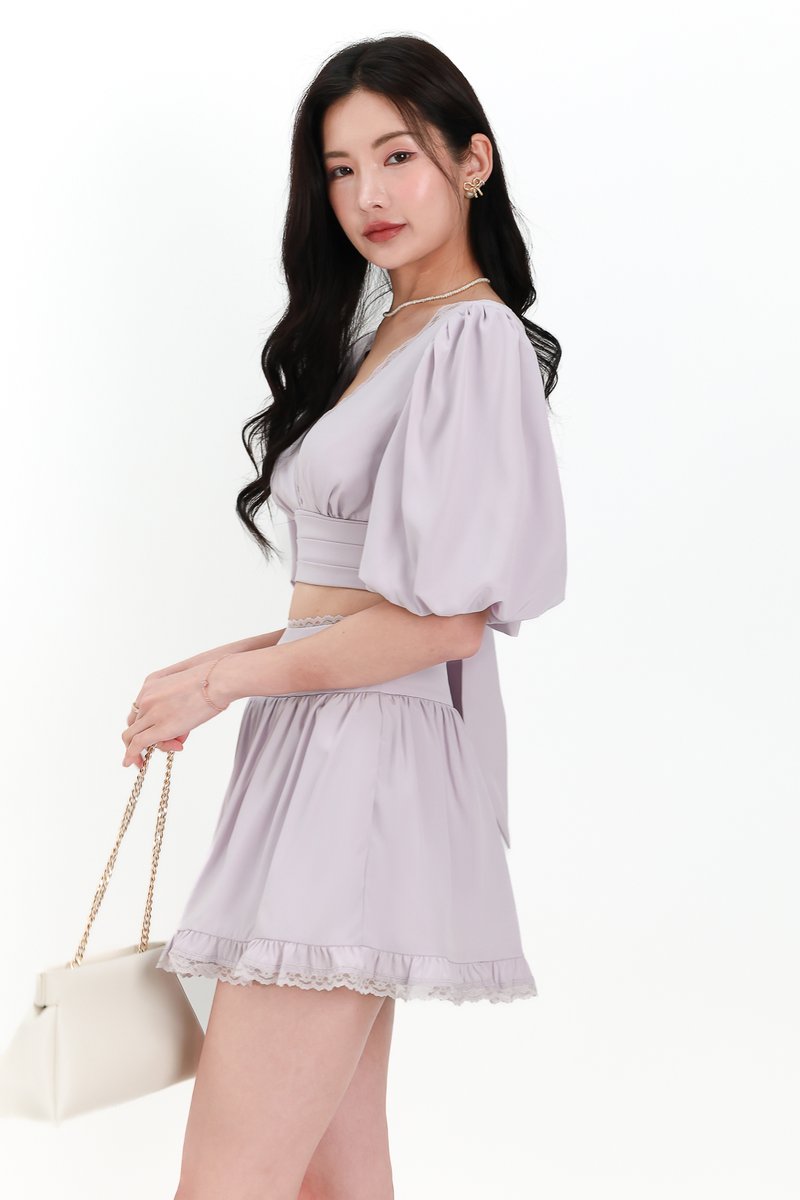 DEFECT | Lene Lace Trimming Co-ord Sleeve Top in Lilac in S