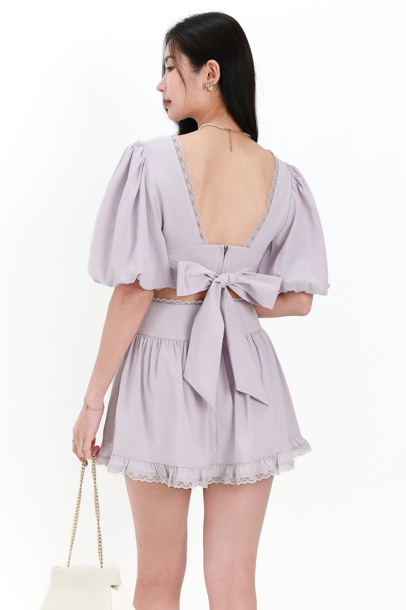DEFECT | Lene Lace Trimming Co-ord Sleeve Top in Lilac in S