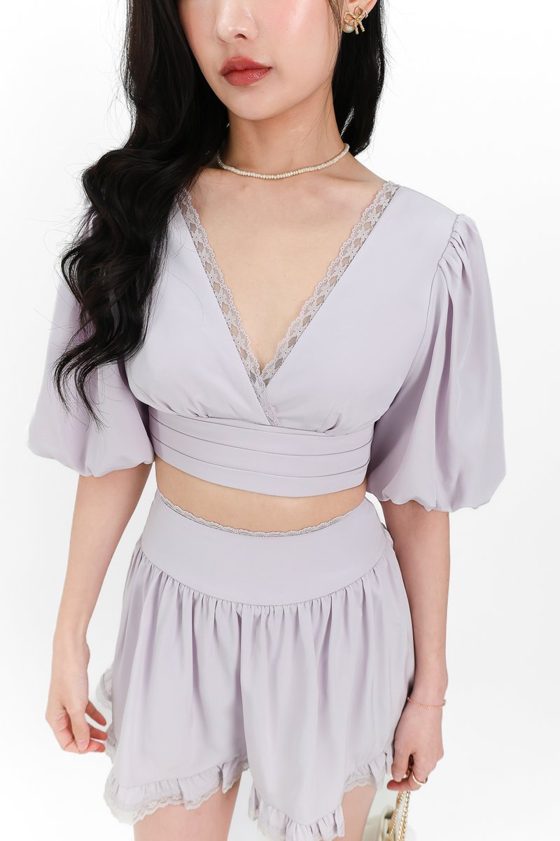 DEFECT | Lene Lace Trimming Co-ord Sleeve Top in Lilac in S