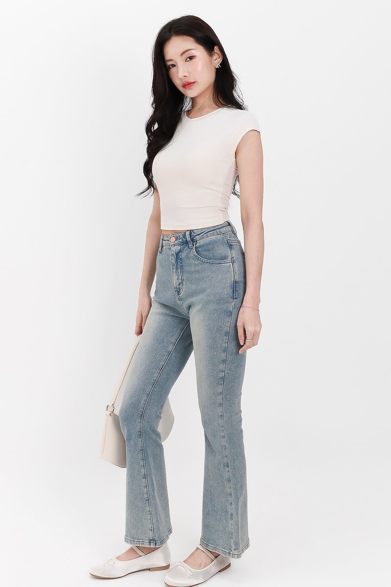 Raine Ribbed Padded Tee in Cream White